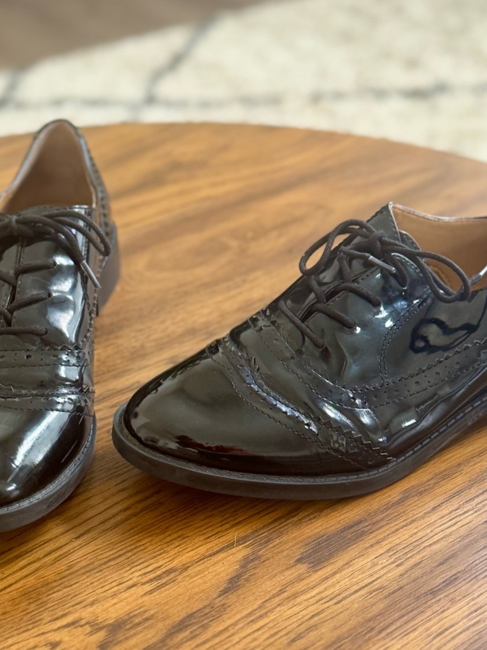 Franco Sarto Women’s Black Patent Leather Lace-Up Oxfords